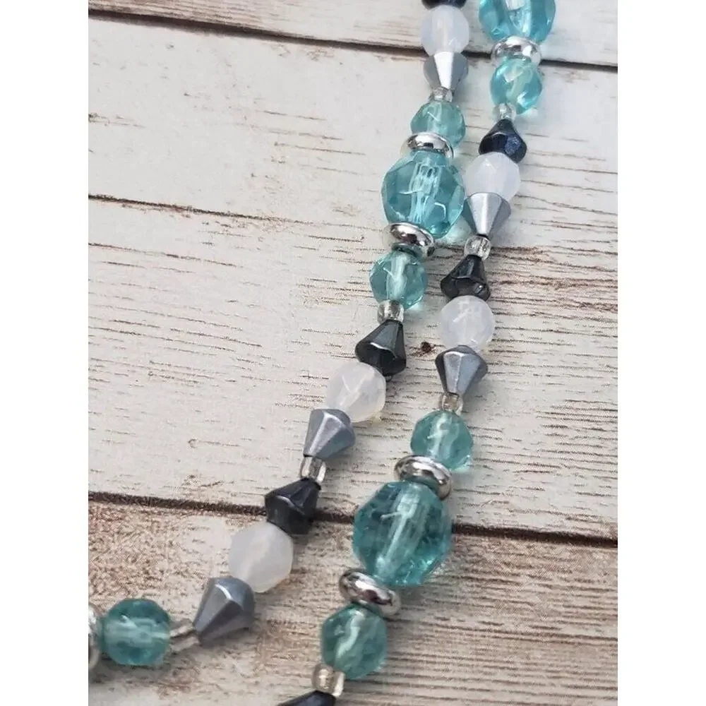 Vintage Necklace Double Strand Beaded Necklace - Blue Tones